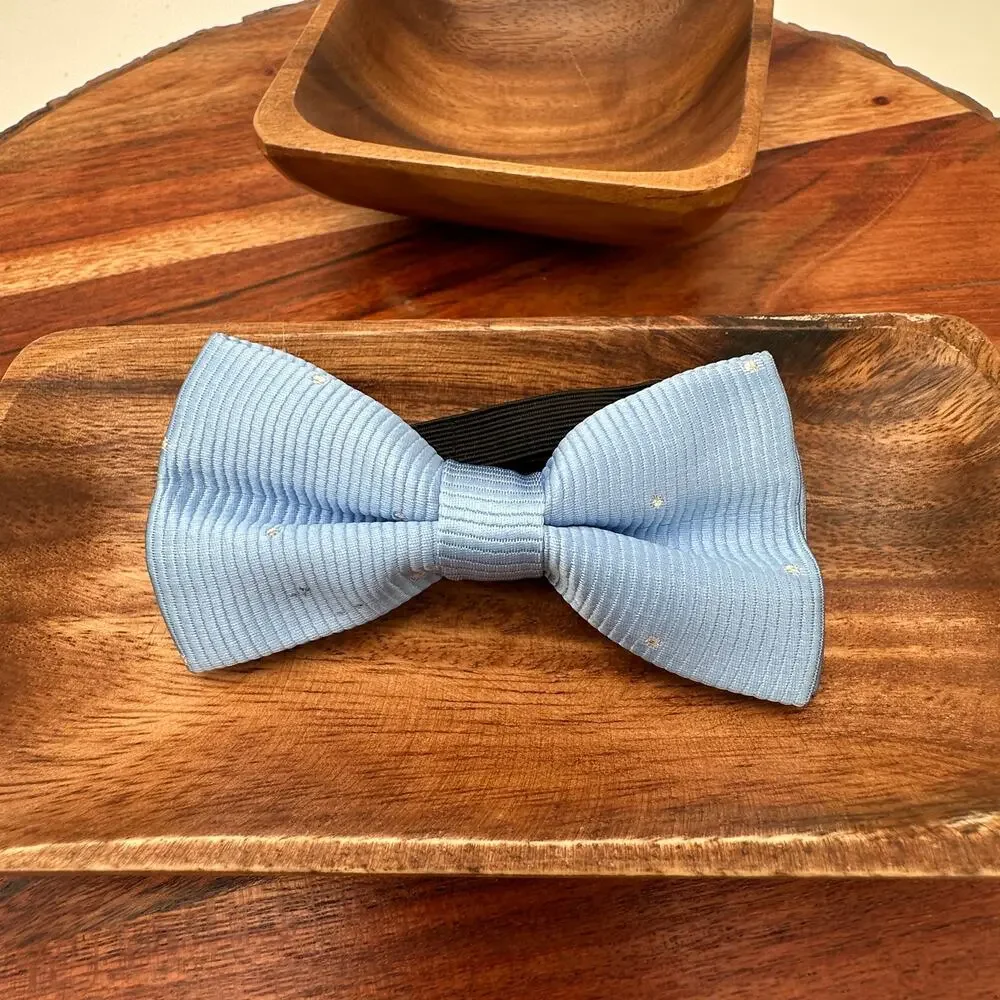 New Handmade Bow Tie Light Blue Silver Adjustable Stretch Elastic Gift Formal